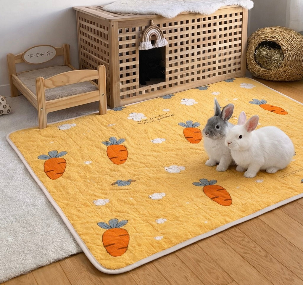 Alfombra Absorbente para Conejos – Base Antideslizante Lavable Diseño Zanahorias