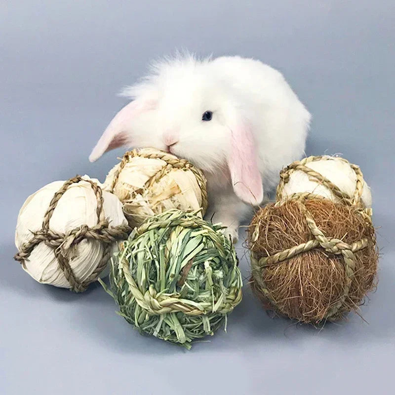 Pelota Natural de Fibra para Morder – Juguete Dental para Conejos y Cuyes