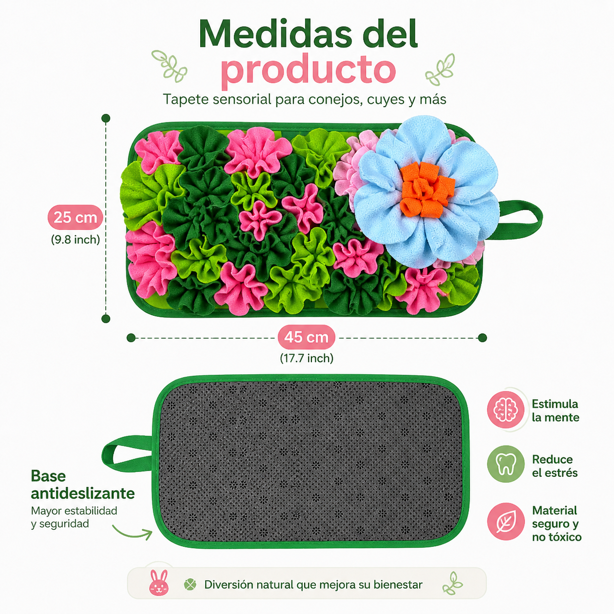 Tapete sensorial alimentación para conejos cuyes y chinchillas