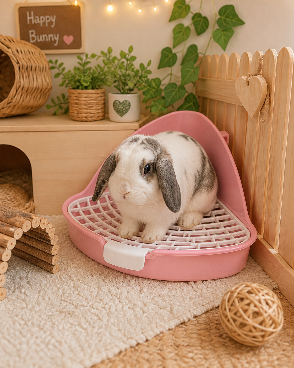 Baño sanitario esquinero para conejos cuyes y chinchillas