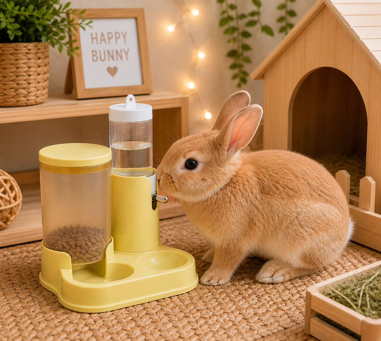 Bebedero y comedero 2 en 1 para conejos, cuyes y chinchillas