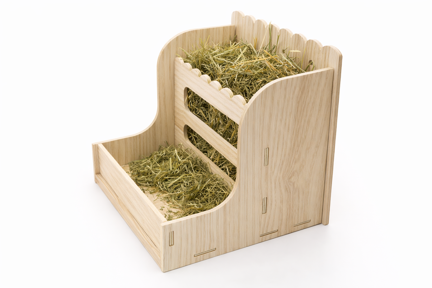 Henera de Madera para Conejos y cuyes – Alimentador de Heno Antidesorden