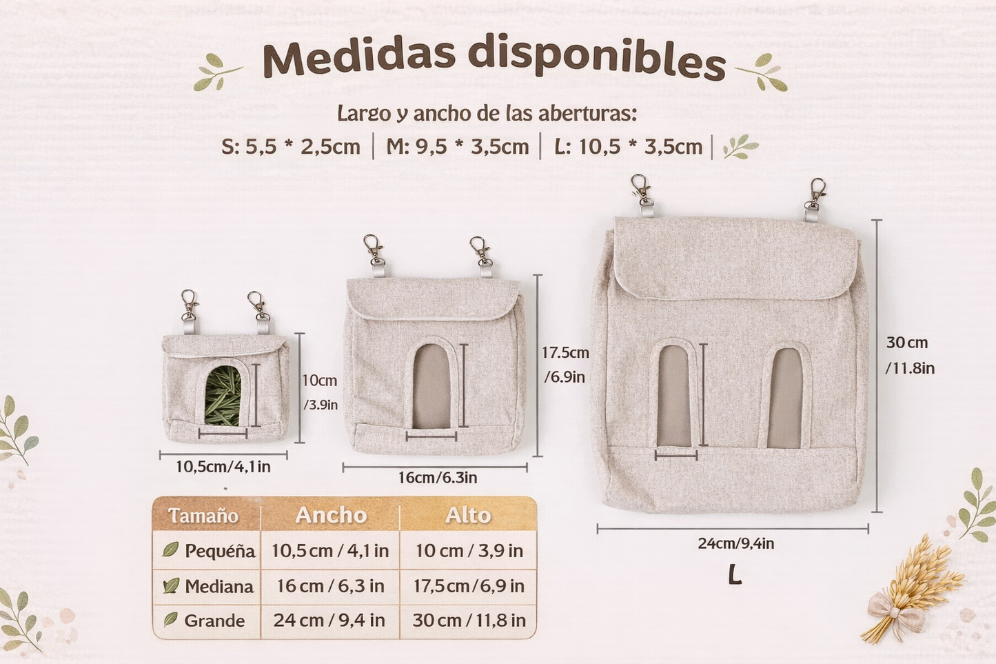 Bolsa Porta Heno Colgante Antimordidas para Conejos y Cuyes