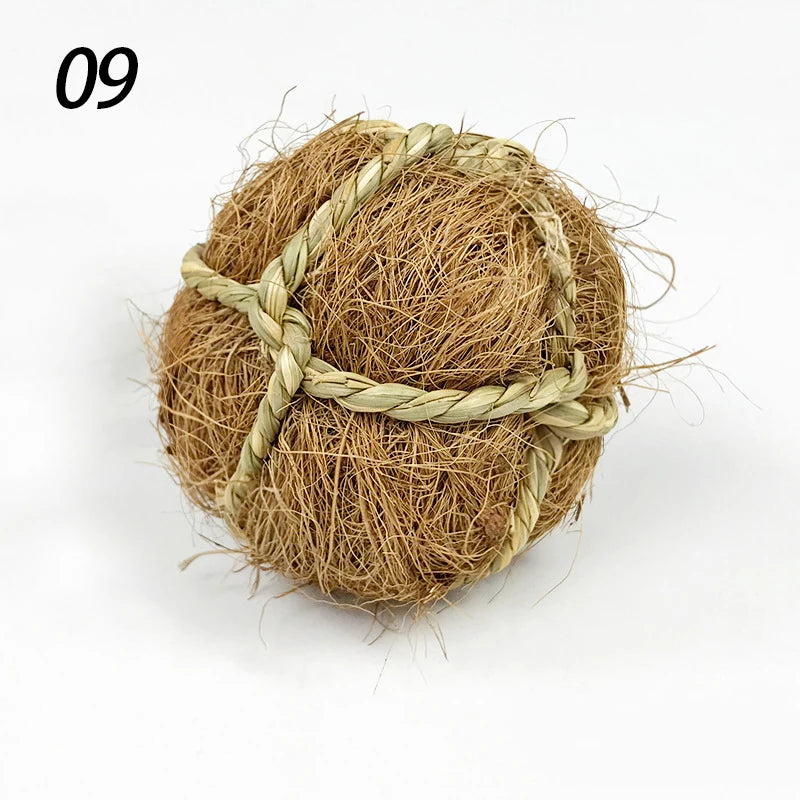 Pelota Natural de Fibra para Morder – Juguete Dental para Conejos y Cuyes