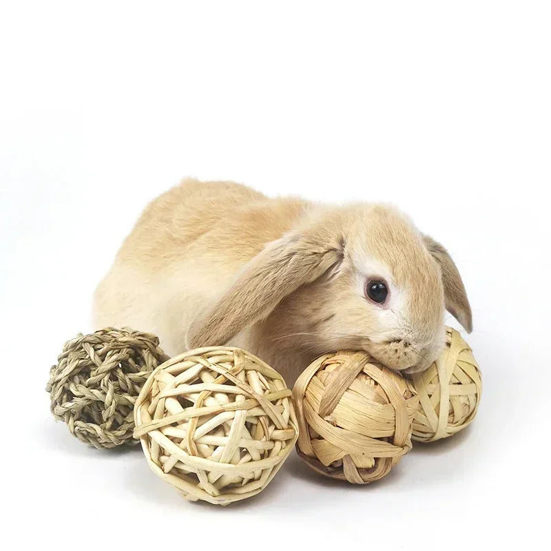 Pelota Natural de Fibra para Morder – Juguete Dental para Conejos y Cuyes